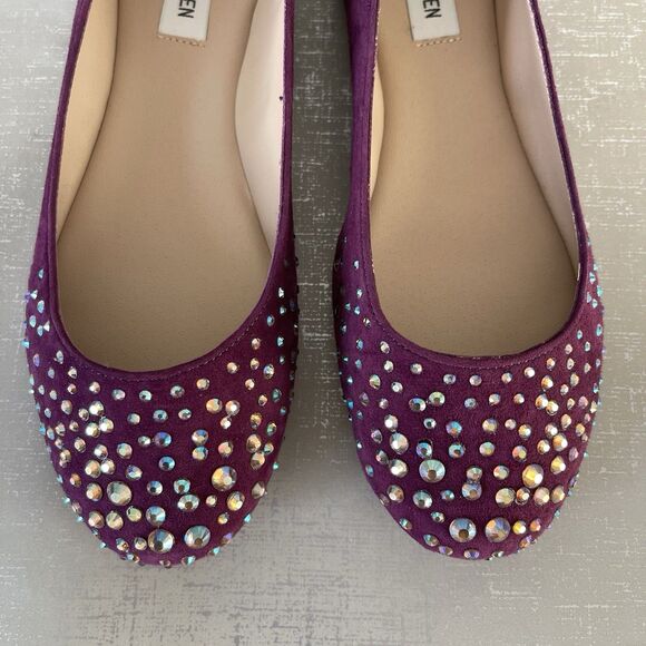 Steve Madden Rhinestone Purple Suede Leather Ballet Flats Comfort Loafers 7 M - Picture 2 of 10